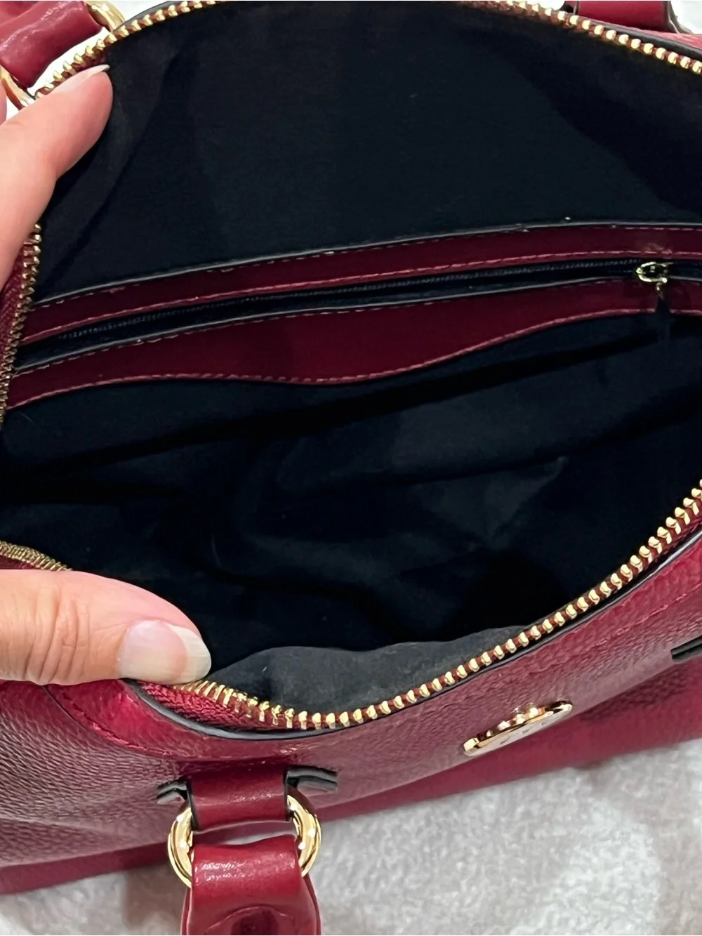Jessica Moore Berry Red Pebbled Faux Leather Venture Satchel